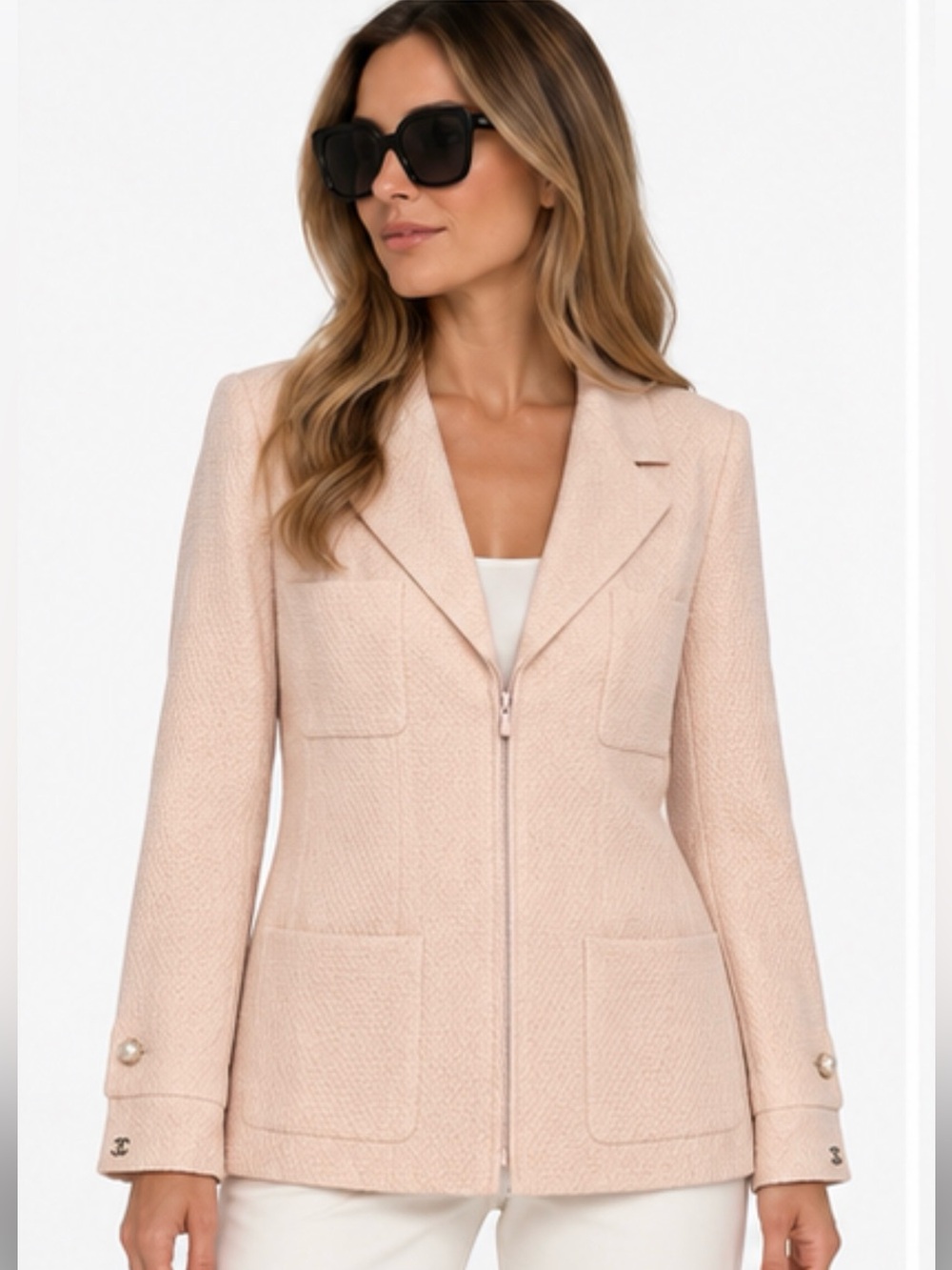 CHANEL Vintage 2002 Pink Tweed 4-Pocket Blazer Jacket Size 38 LegitApp Certifi